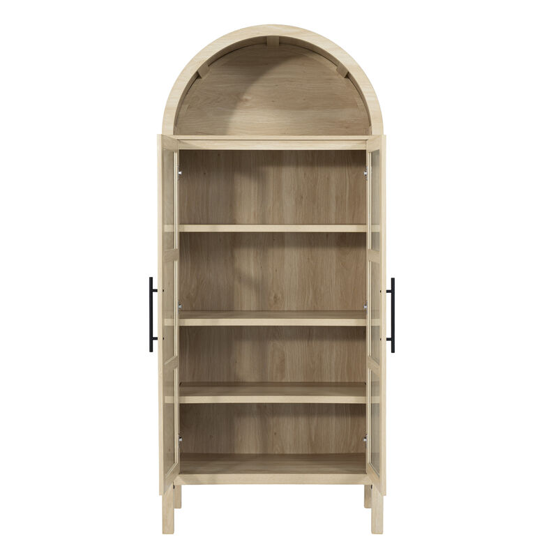 Tall Arched Glass Front Storage Cabinet, Multi‑Purpose Display Cabinet with Adjustable Shelves image number 3