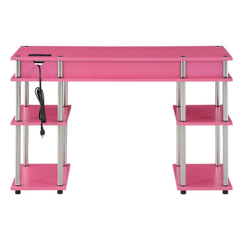 Convenience Concepts Designs2Go No Tools Student Desk With Charging Station, Pink