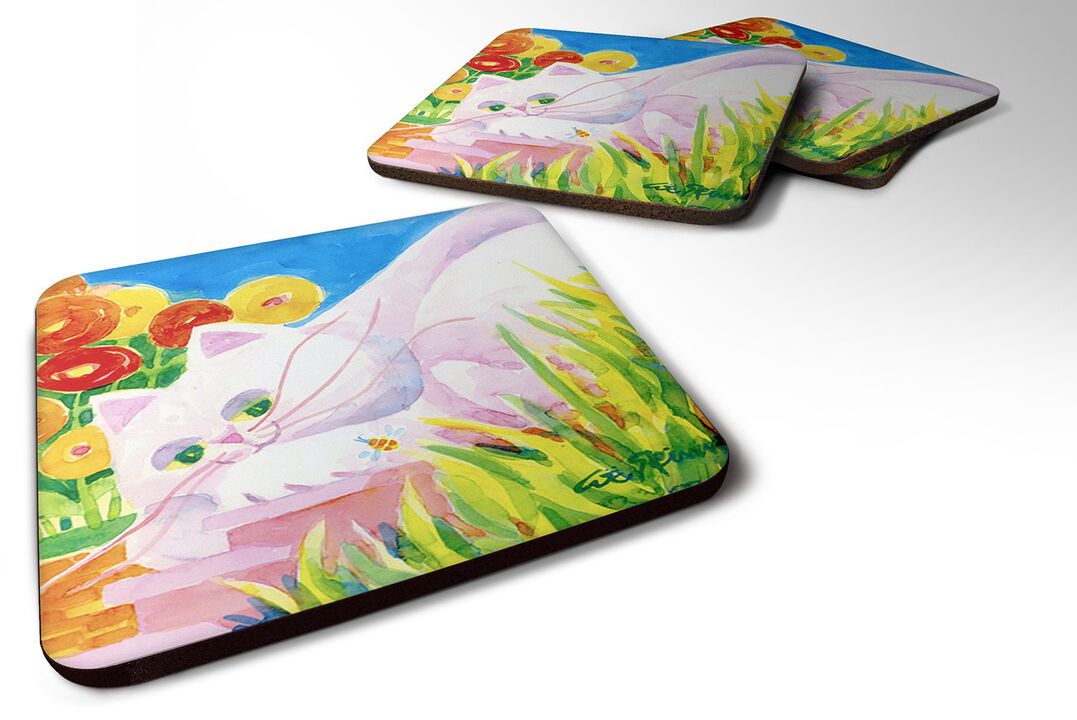 Caroline's Treasures 6102FC White Cat Foam Coasters (Set of 4), 3.5 H x 3.5 W, Multicolor