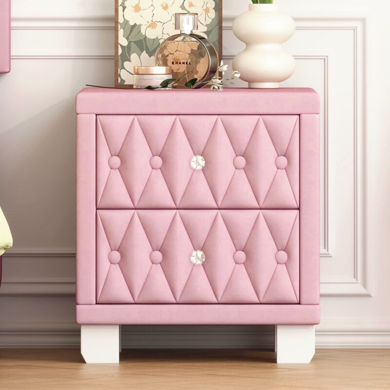 Worsal Button‑Tufted Velvet 2‑Drawer Nightstand image number 2