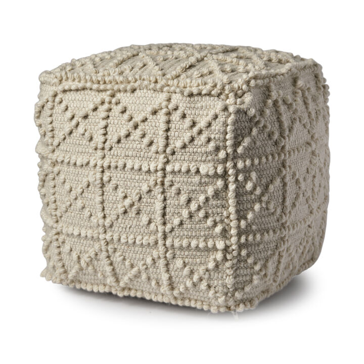 Textured Wool Pouf Ottoman – Square Shape with Popcorn Detail