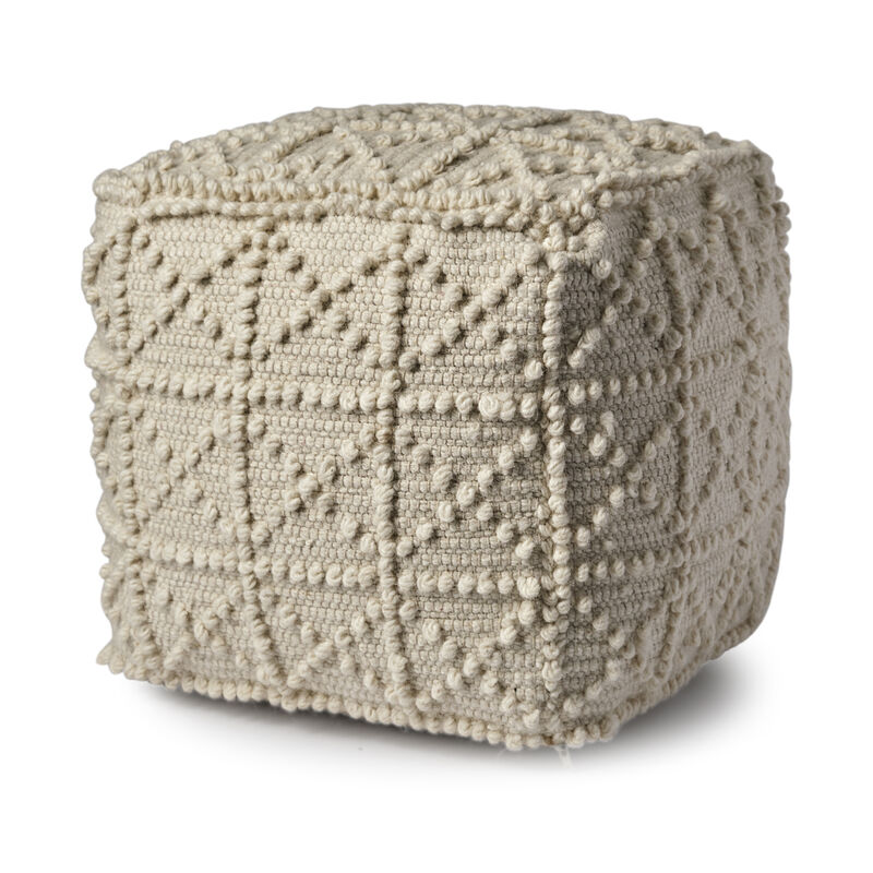 Textured Wool Pouf Ottoman – Square Shape with Popcorn Detail