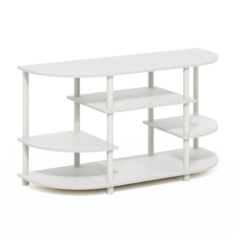 JAYA Simple Design Corner TV Stand, White/White