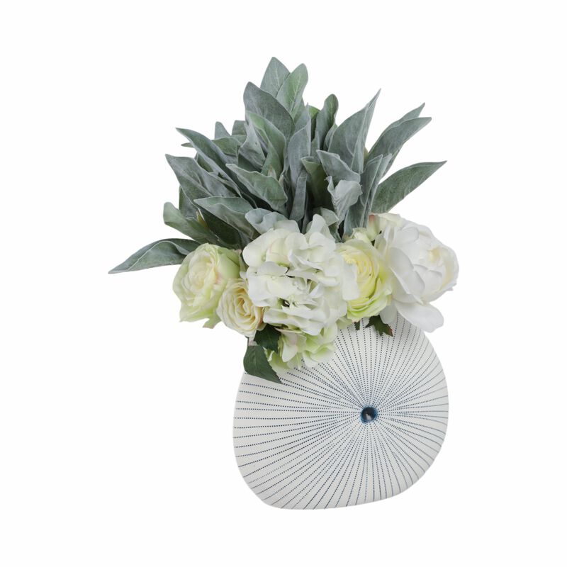 10x9" Round Dotted Shell Vase, White/blue image number 1
