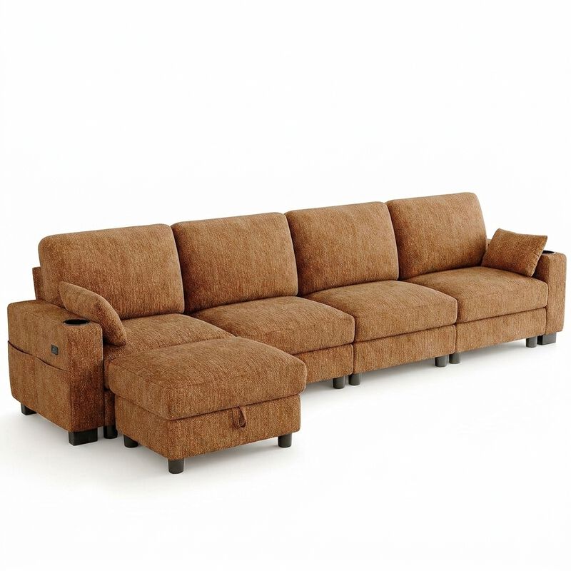 Vipbear 128 Inch Modular Sectional Sofa, Comfy Chenille 5 Seater L Shaped Cloud Couch with Ottoman image number 0