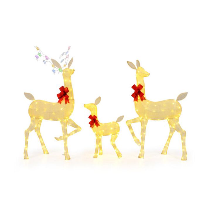 Hivvago 3 Pieces Lighted Family Deer Set with LED Lights and RGB Flashing Lights