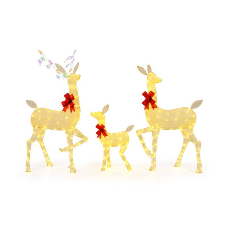 Hivvago 3 Pieces Lighted Family Deer Set with LED Lights and RGB Flashing Lights
