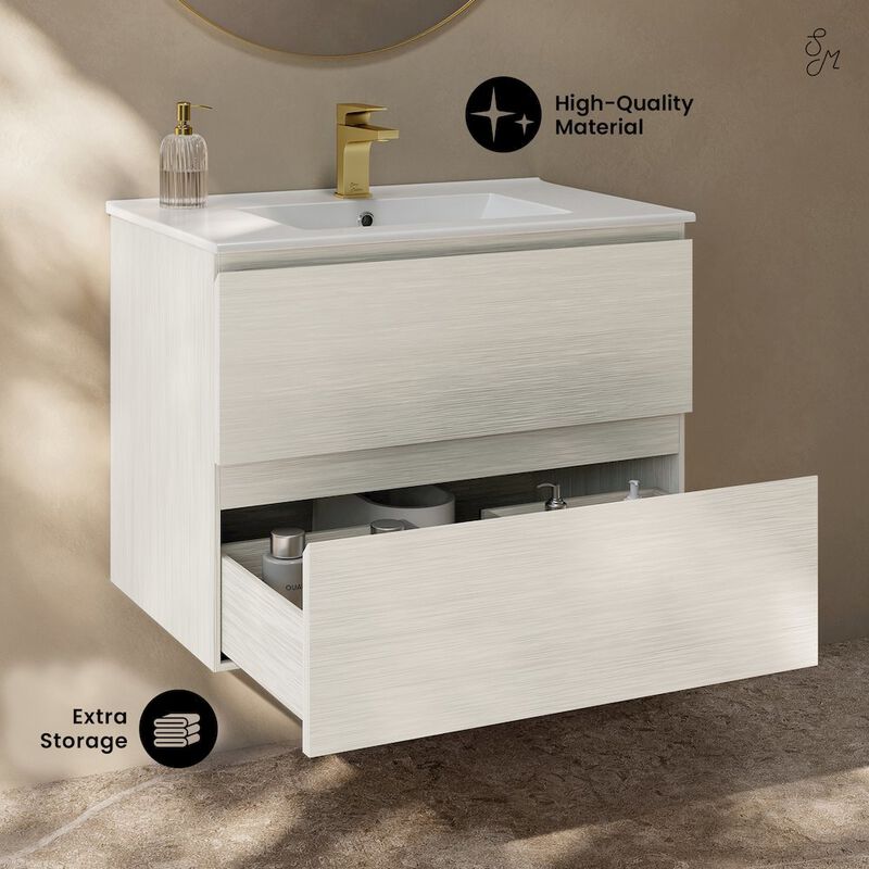Liberte 30" Wall-Mounted Bathroom Vanity in White Oak with Sink Top image number 2