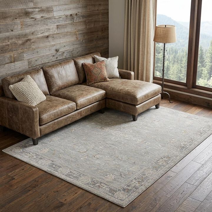 HomeRoots Floral Power Loom Distressed Area Rug With Fringe