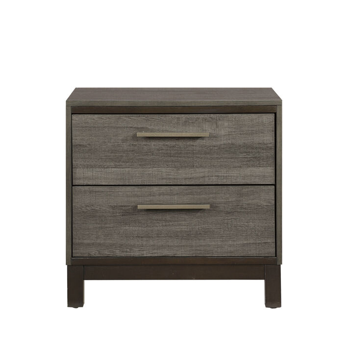 Contemporary Styling 1pc Nightstand of 2x Drawers w Bar Pulls Two-Tone Finish Wooden Bedroom Furniture