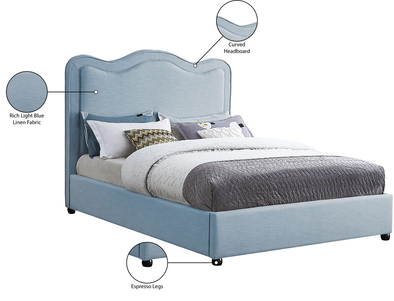 Meridian Furniture Felix Light Blue Linen Textured Fabric Queen Bed