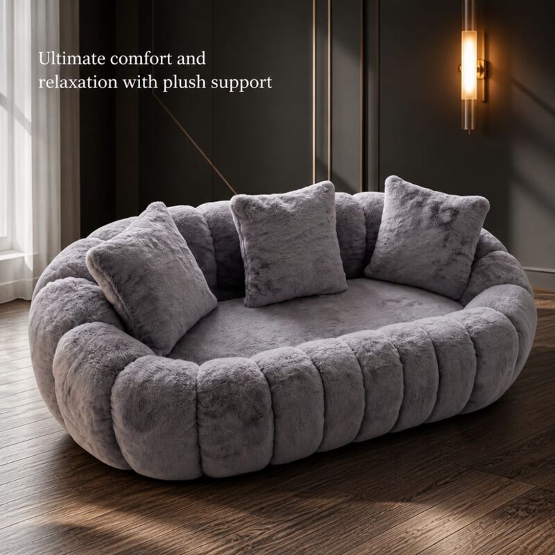 GOODSILO Floral-Shaped Ultra-Soft Faux Fur Two-Seater Sofa Plush Beanbag Lounge Chair for Living Room Bedroom image number 4