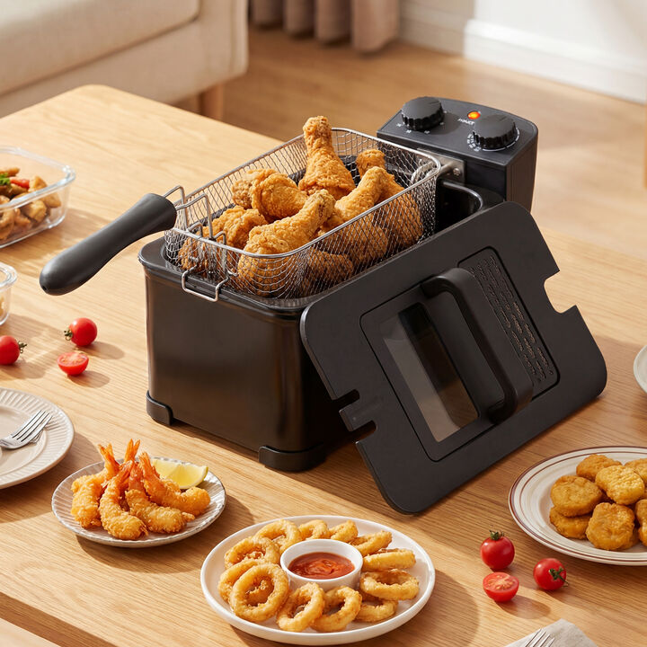 Electric 3.2 Quart Stainless Steel Deep Fryer with Built-In Timer