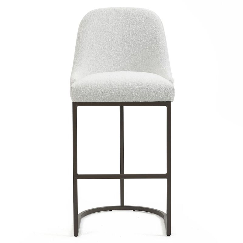 Glamour Home Set of 2 Ayane White Boucle Fabric Bar Stool with Iron Legs