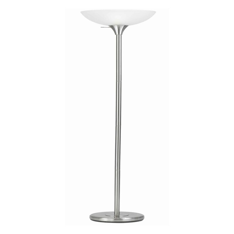3 Way Torchiere Floor Lamp with Frosted Glass shade and Stable Base, White-Benzara