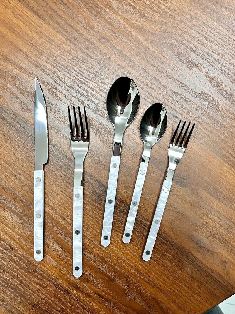 Nebula Flatware Set of 10 Pcs, Modern Marble Pattern Rivet Stainless Steel Cutlery Silverware Set