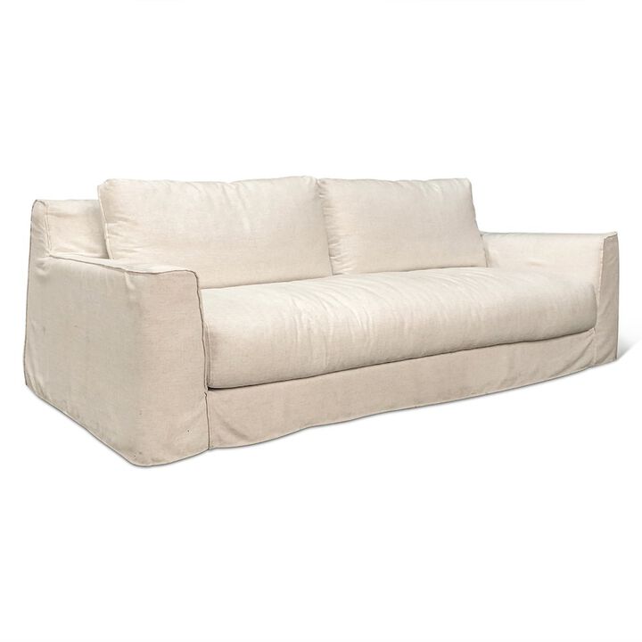World Interiors Oliver Sofa in White Linen Slipcover