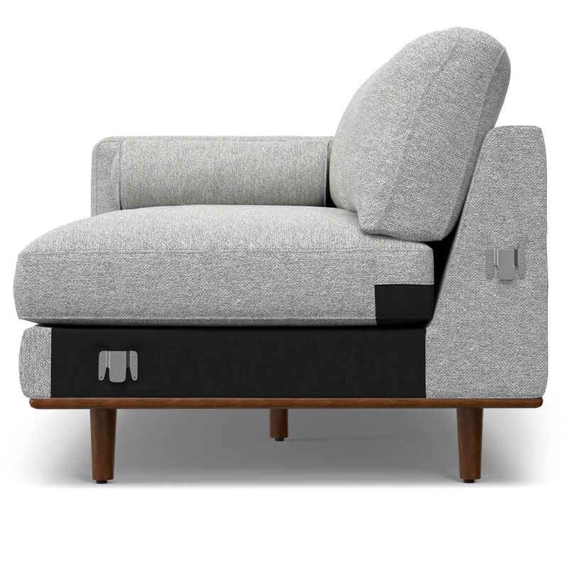 Morrison Mid Century Right Sectional 102 inch Wide Sofa Sectional in Mist Grey Tightly Woven Performance Fabric