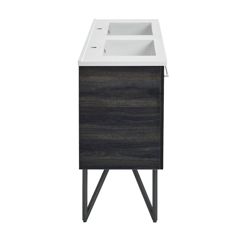 48 in. Black Walnut, Double Basin Bathroom Vanity with Ceramic Sink Top image number 2
