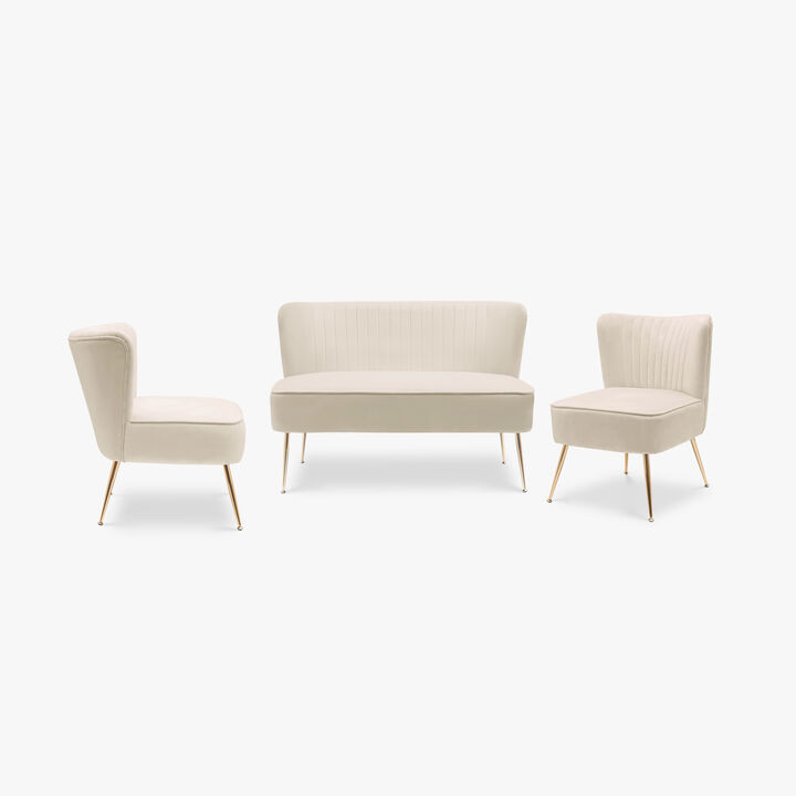 WestinTrends Mid Century Modern Tufted Velvet Loveseat Sofa and Chair Set