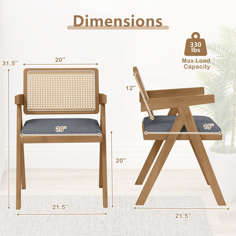 Coastal Style Rattan Accent Chairs with Cushions and Rubber Wood Legs, Set of 2