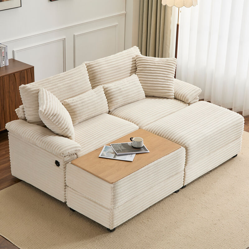 Merax Double Chaise Lounge Set with Reversible Storage Ottoman