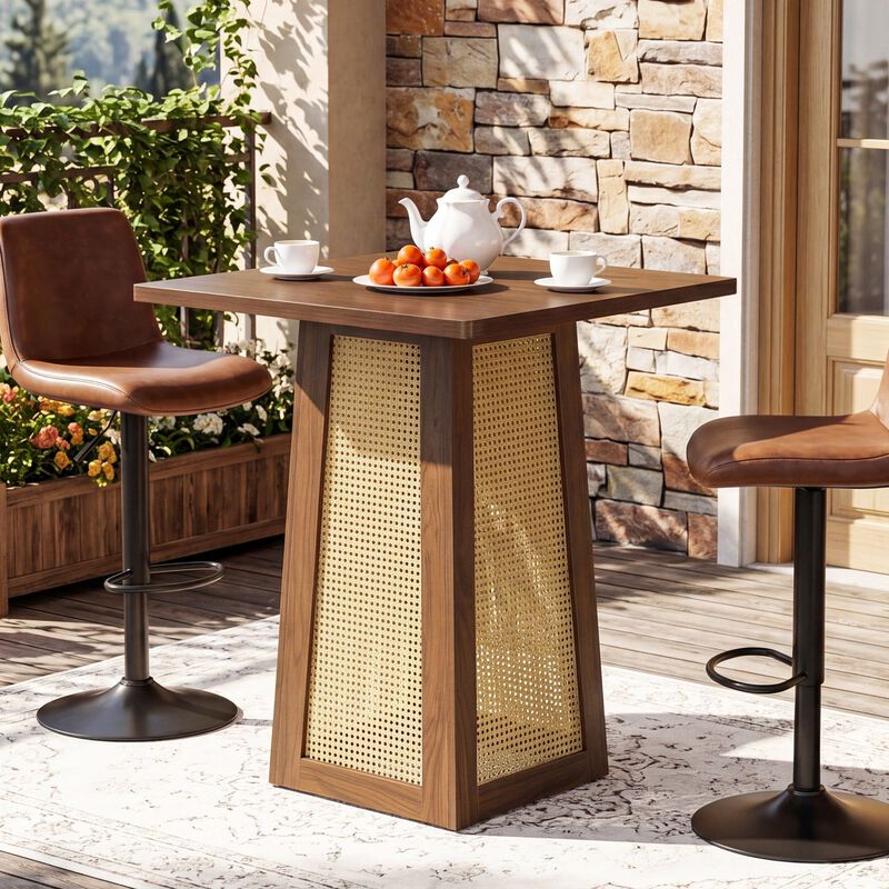 31.5 Inch Brown Square Bar Table for 2 to 4 with Pedestal Base for Home Bar image number 4