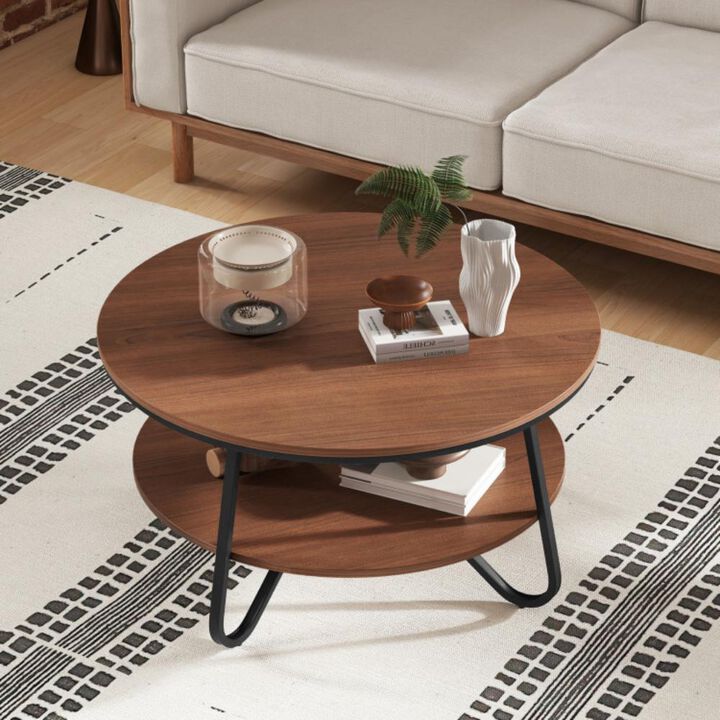 Hivvago Round Coffee Table with Wood Grain Finish and Heavy-duty Metal Frame