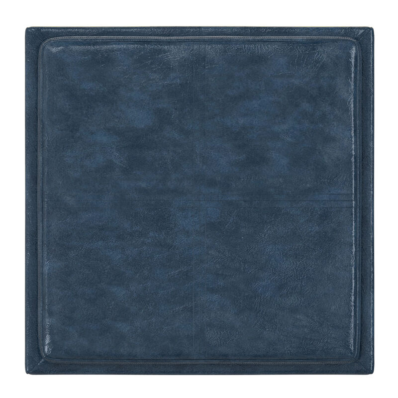 Rockwood 17 inch Wide Contemporary Square Cube Storage Ottoman with Tray in Denim Blue Vegan Faux Leather, Assembled image number 4