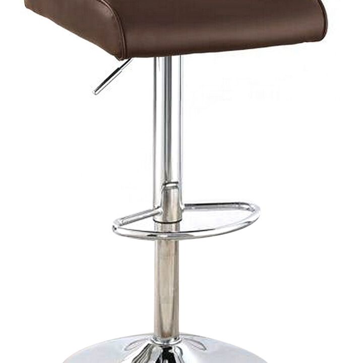 Adjustable Barstool with Rolled Button Tufted Back, Set of 2, Brown-Benzara