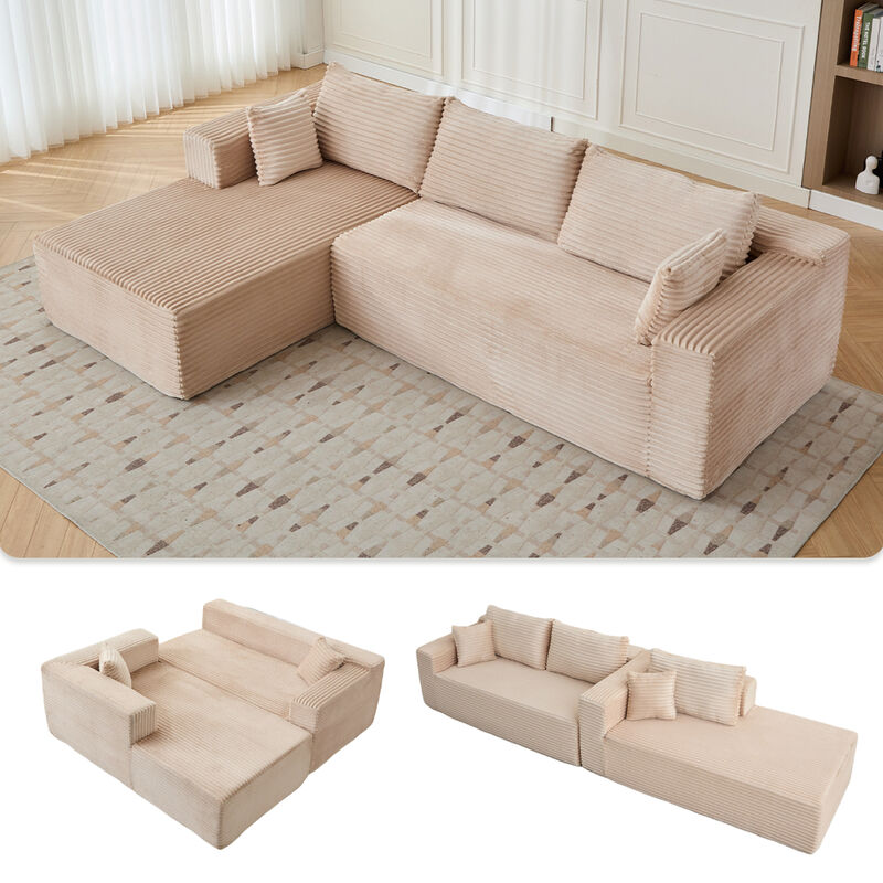 Compression L-Shaped Sofa &ndash; Boneless Sectional Couch with Deep Seat & Chaise