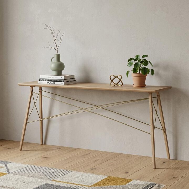 HomeRoots 66" Brown Solid Wood Console Table