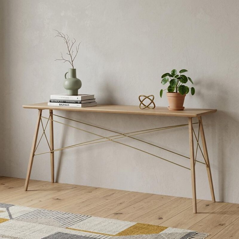 HomeRoots 66" Brown Solid Wood Console Table image number 1