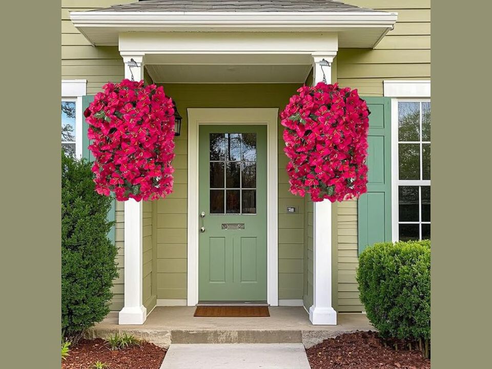 4 Piece Rose Red Artificial Hanging Bougainvillea Flowers UV Resistant Outdoor