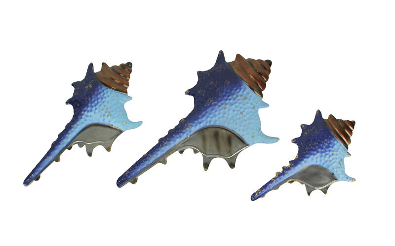 Set of 3 Blue Metal Seashell Decorations Wall Hanging Sculpture Beach Home Decor image number 0