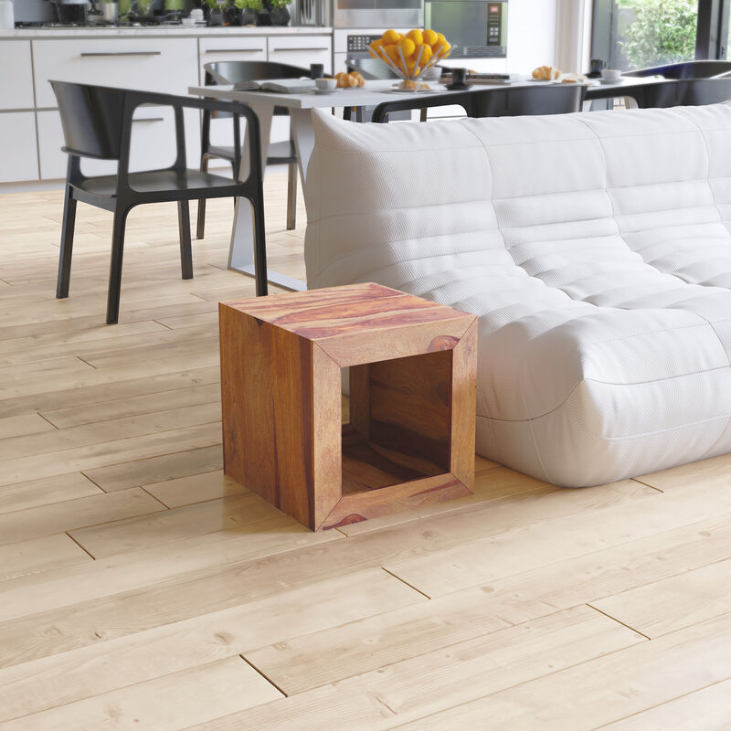 16 Inch Cube Shape Rosewood Side Table With Cutout Bottom, Brown