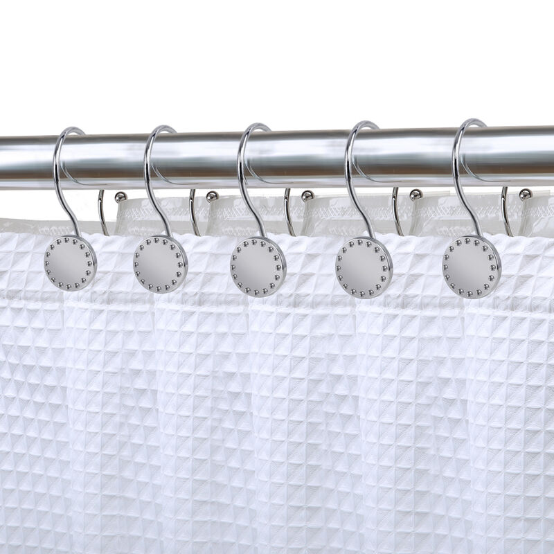 Metal Double Shower Curtain Hooks, Set of 12 image number 1