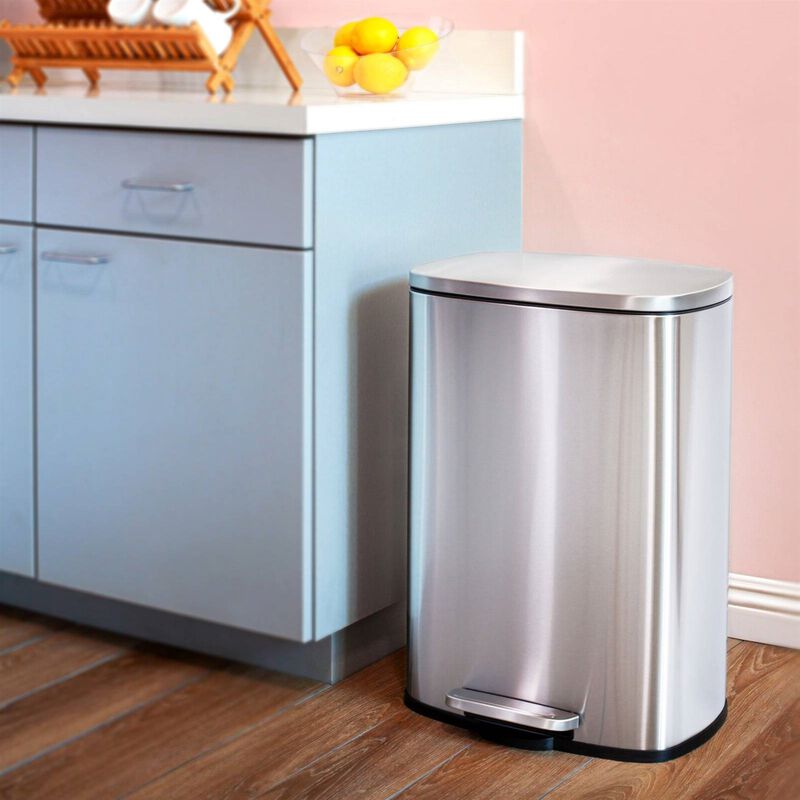 Hivvago 13 Gallon Brushed Stainless Steel Kitchen Trash Can with Step Open Lid