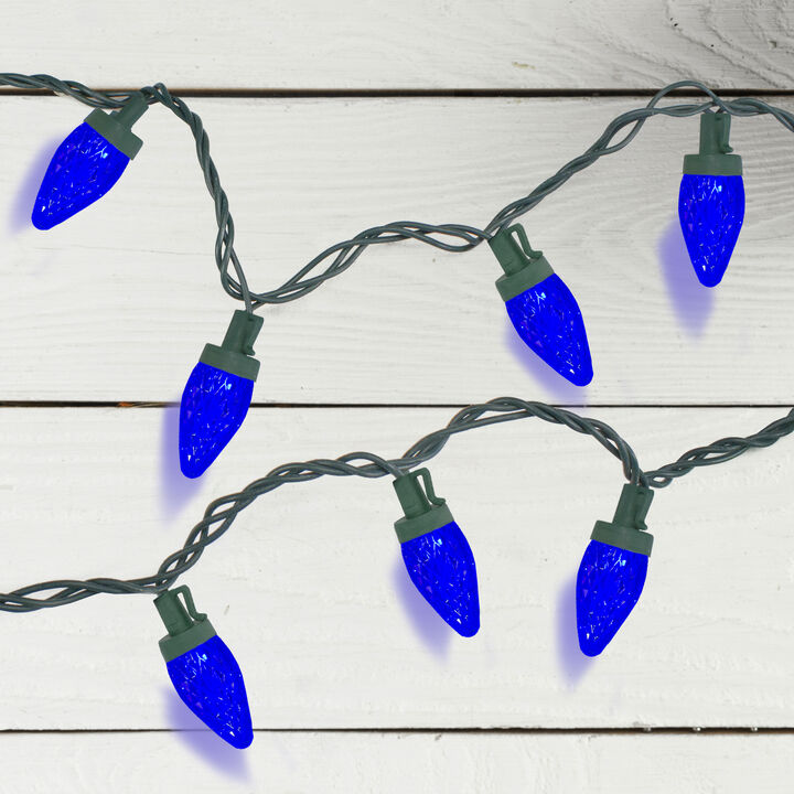 50ct Faceted Blue LED C7 Christmas Lights  20.25ft Green Wire