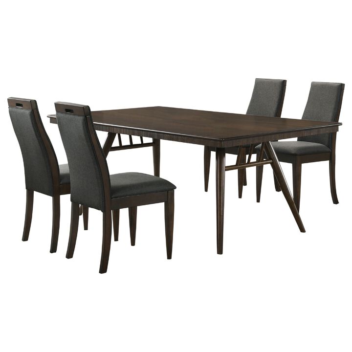 Oss 5pc Dining Table and 4 Chair Set, Fluted Apron, Gray, Walnut Brown - Benzara