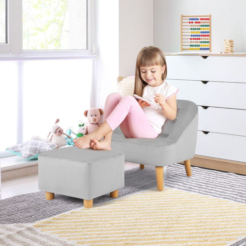 Soft Velvet Upholstered Kids Sofa Chair with Ottoman