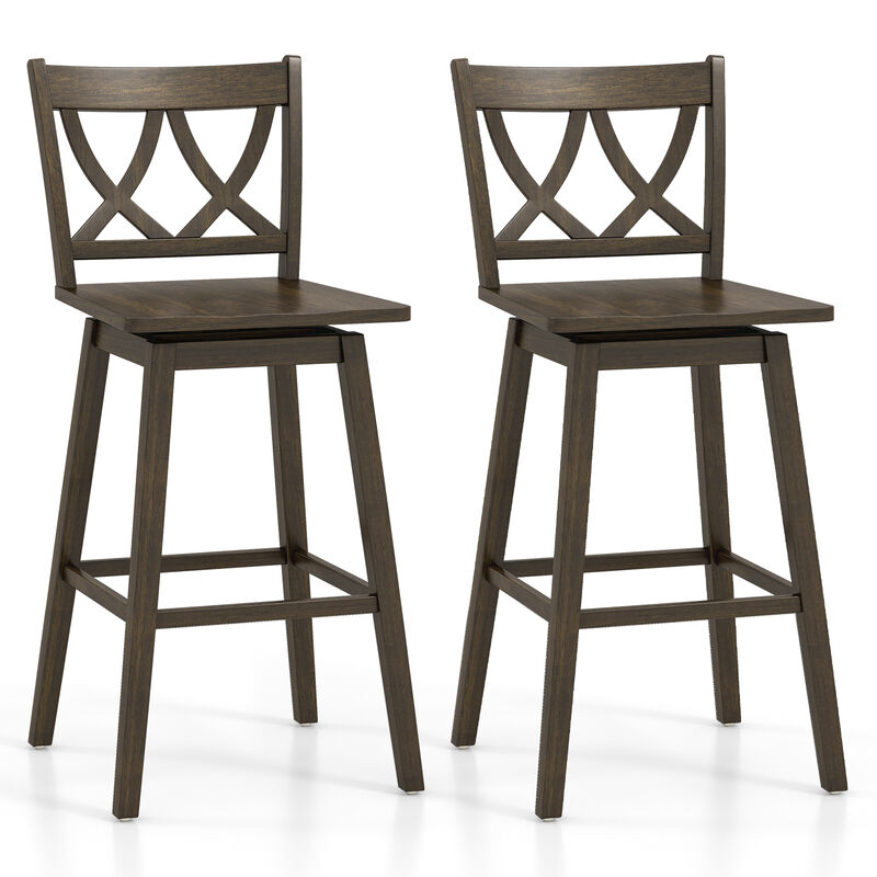 Bar Stool Set of 2 Wooden Bar Chairs with Rubber Wood Frame