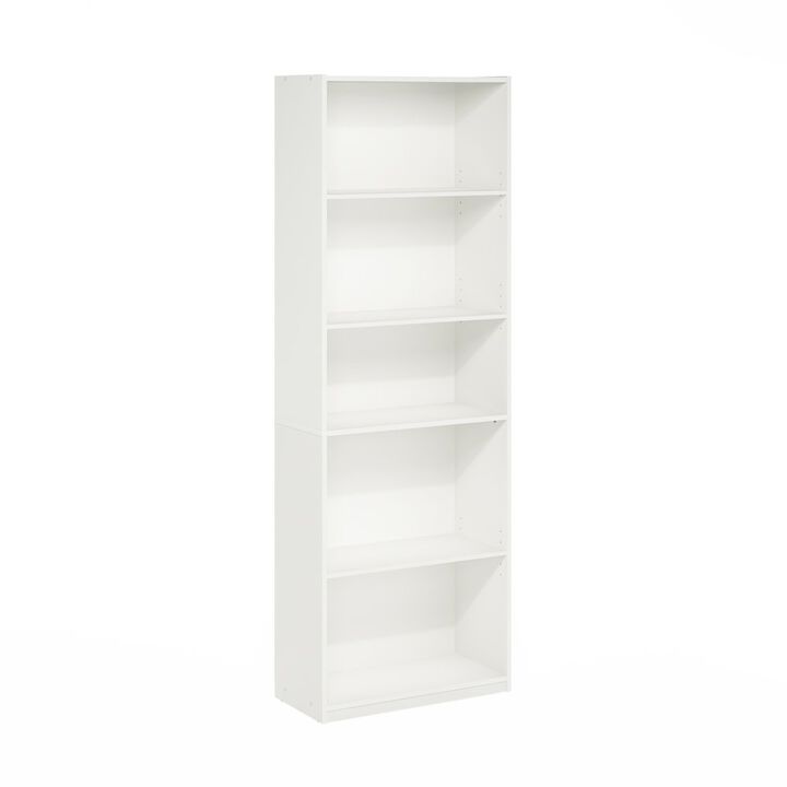Gehry 5-Tier Bookcase, Bookshelf with Adjustable Shelves, White