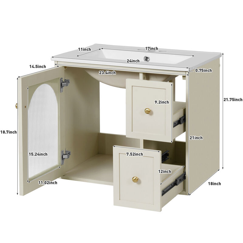 ELEMENT ACE Compact Wall Mounted Bathroom Vanity Set with Ceramic Sink and Storage Cabinet image number 2
