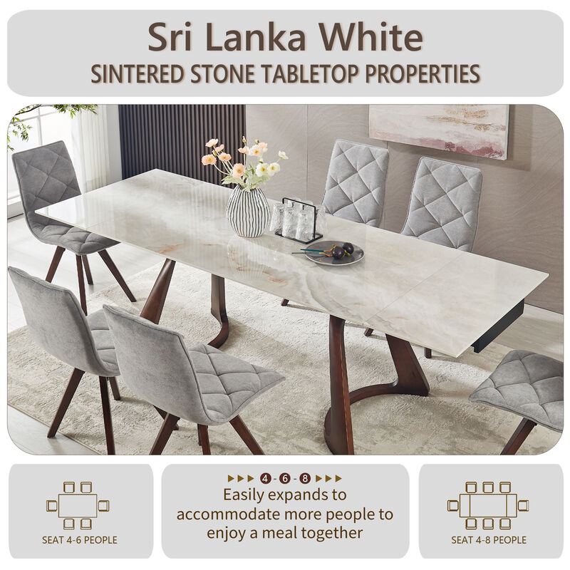 6-Person Dining Table Sets with Retractable Imitation Sintered Stone Table,Heavy Duty Carbon Dark Walnut Solid Wood Base for Kitchen,Living Room image number 8