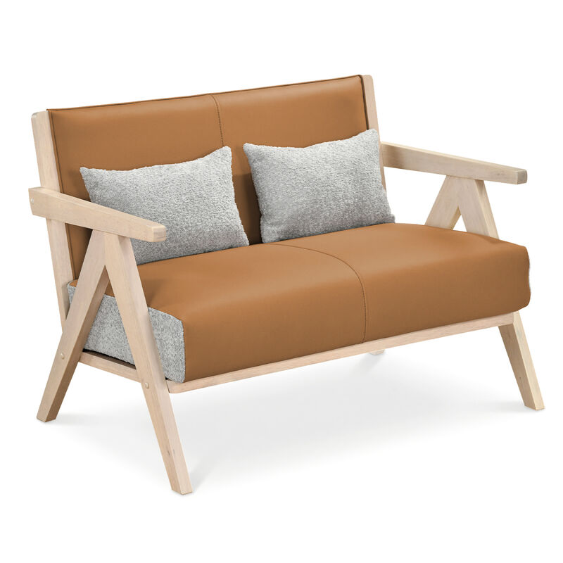 Loveseat Sofa for Small Spaces with Throw Pillows and Rubber Wood Frame image number 6