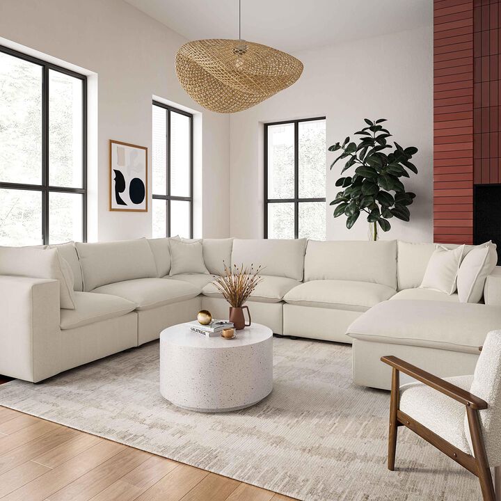TOV Furniture Cali Natural Upholstered Ottoman in LiveSmart Performance Fabric