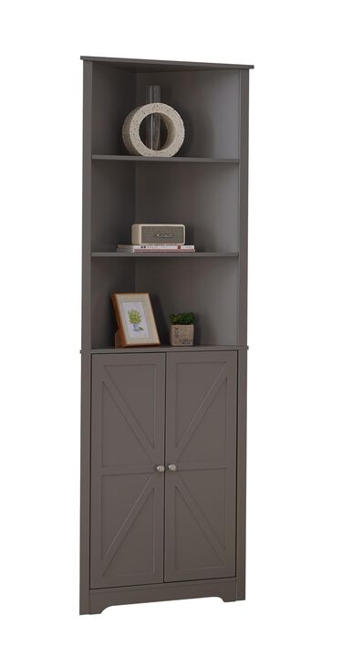 Kings Brand Furniture Tall Wooden Corner Cabinet with 2 Doors and 5 Shelves Storage Shelf Organizer (Avocado)