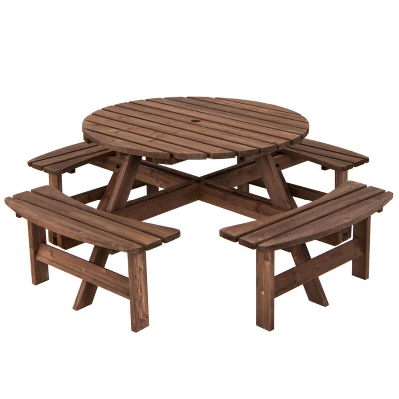 Hivvago Patio 8 Seat Wood Picnic Dining Seat Bench Set