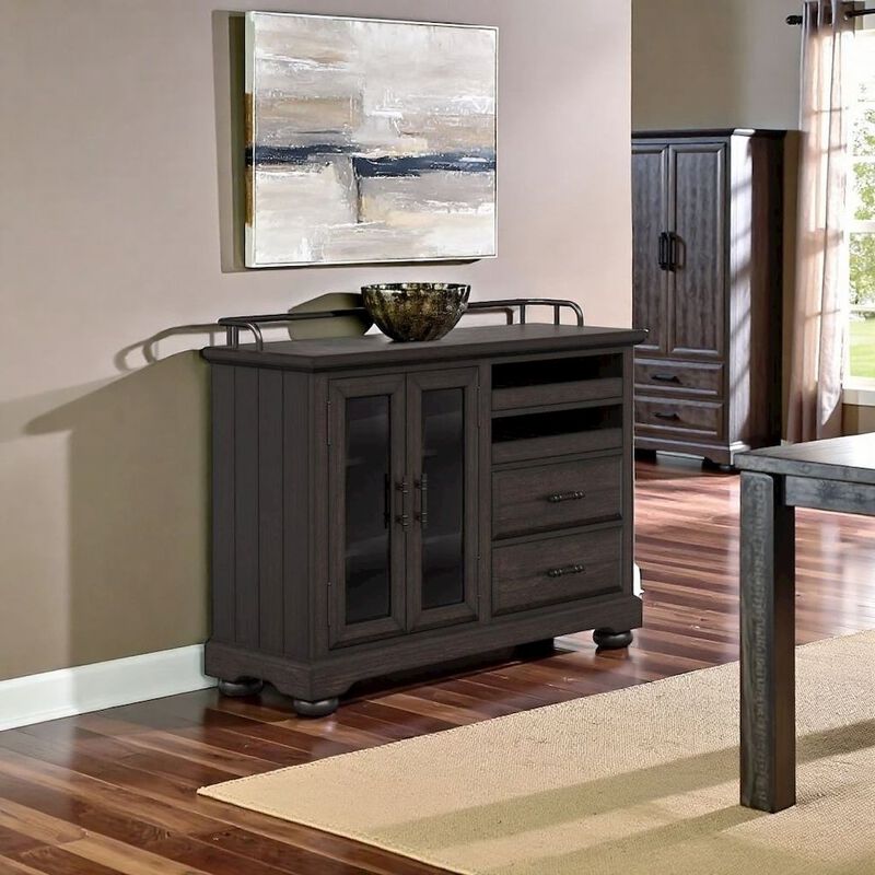 FurniFact Brown Credenza with Storage &ndash; Sideboard Buffet Cabinet with Glass Doors image number 6
